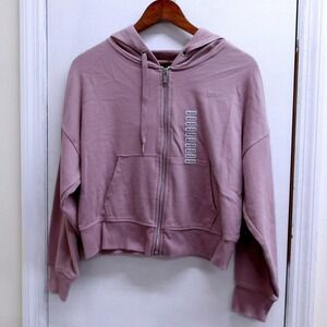DKNY Cropped Full Zip Hoodie Lavender Purple Logo Pocket Casual Women's M /#2636